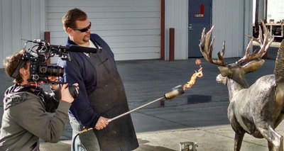 Carey Hosterman of Rocky Mountain Bronze Shop in Loveland Colorado demonstrates finishing techniques for a video