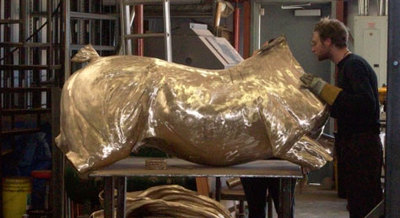 Bronze sculpture assembly at Rocky Mountain Bronze Shop in Loveland Colorado